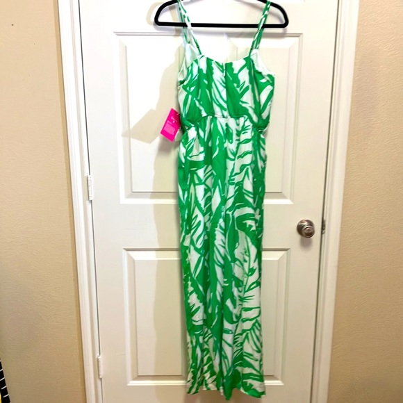 Lily Pulitzer Jumpsuit Green Floral Fully Lined w/Adjustable Straps Size XL NWT - Picture 5 of 9